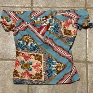 5/$30 GUESS LOBA Colorful Print Off The Shoulder Short Sleeve Top L NWT